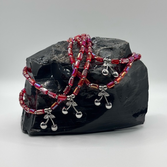 Jewelry - *ANKLET* Silver Cherries with AB Red Stretchy Anklet